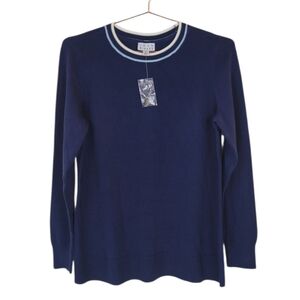New JOAN RIVERS Navy Long Sleeve Button Back Sweater With Tipping Size XS